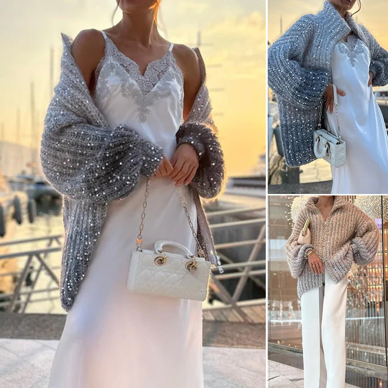 Svetr pletený s jednobarevnými flitry