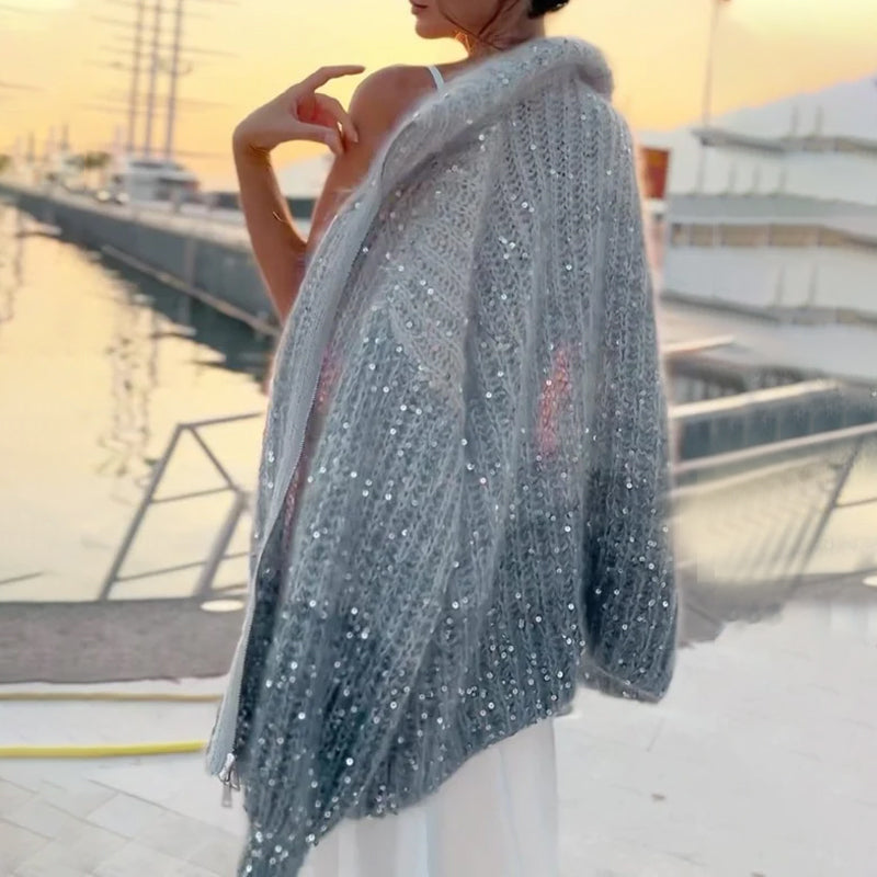 Svetr pletený s jednobarevnými flitry