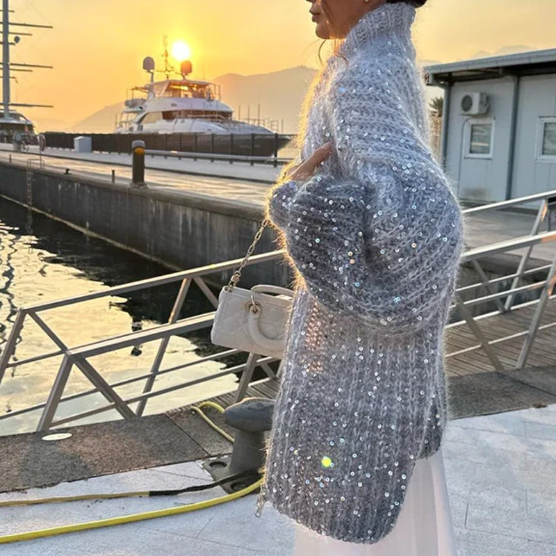 Svetr pletený s jednobarevnými flitry